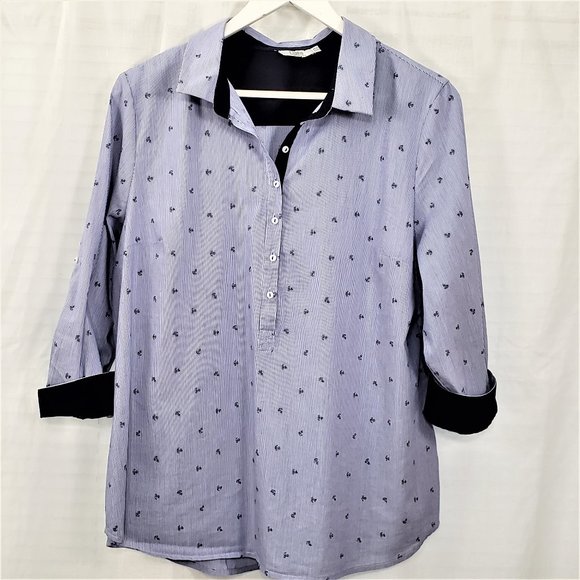 Dalia Tops - Dalia Long Sleeve Women's Anchor Print Blouse XL